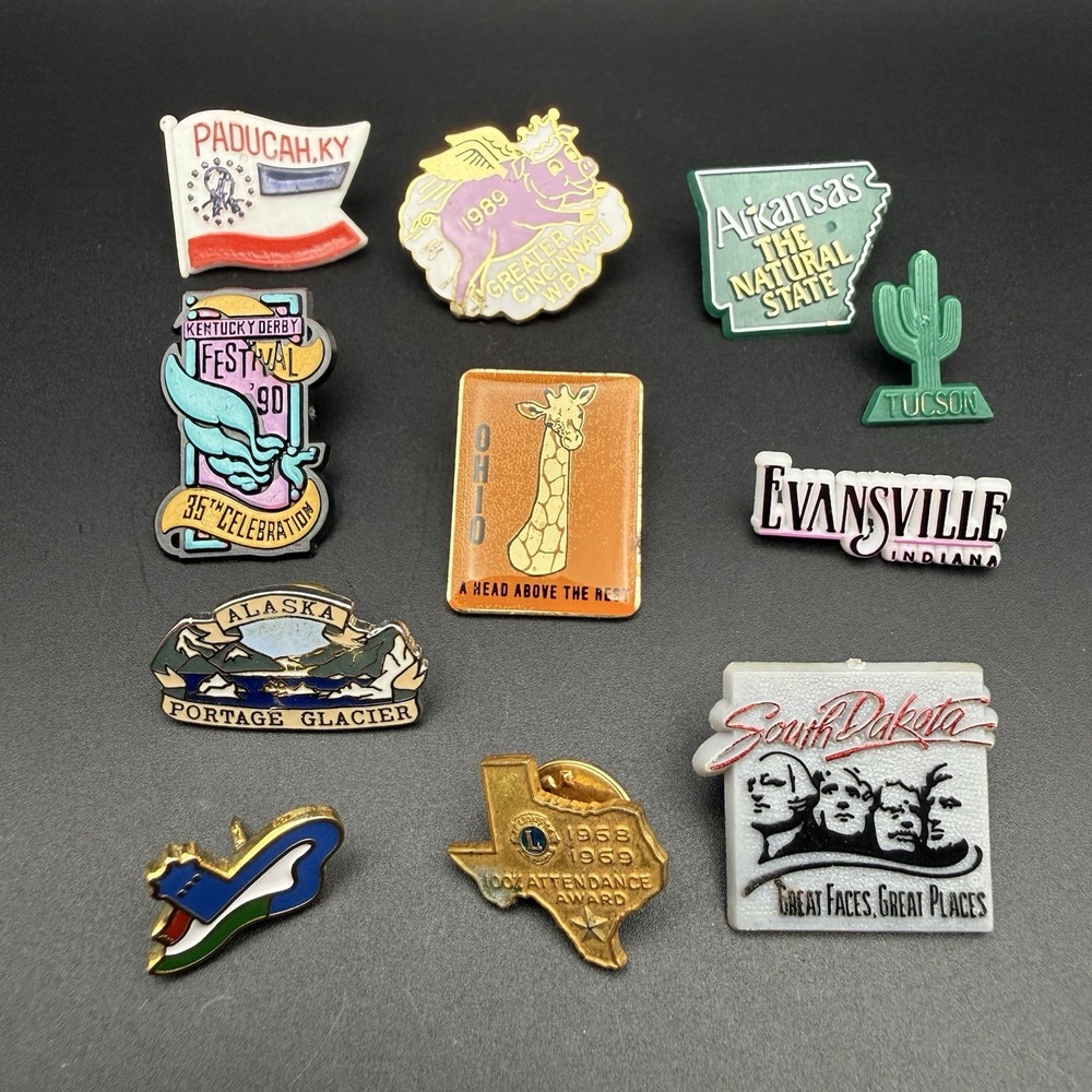 Vintage USA Travel Tourism Souvenir Pin Lot Alaska Arkansas Kentucky Ohio TX Az